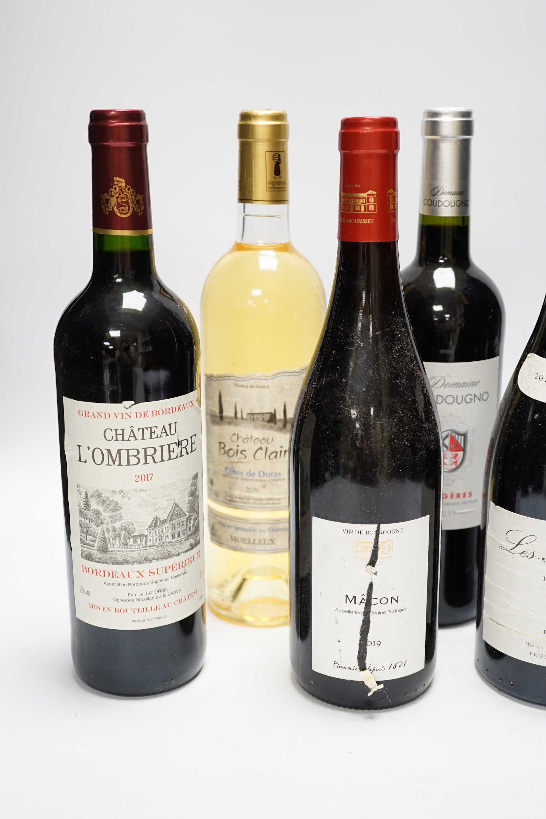 6 assorted French wines; Macon 2019, Domaine Coudougno 2019, Les Mougeottes, etc.